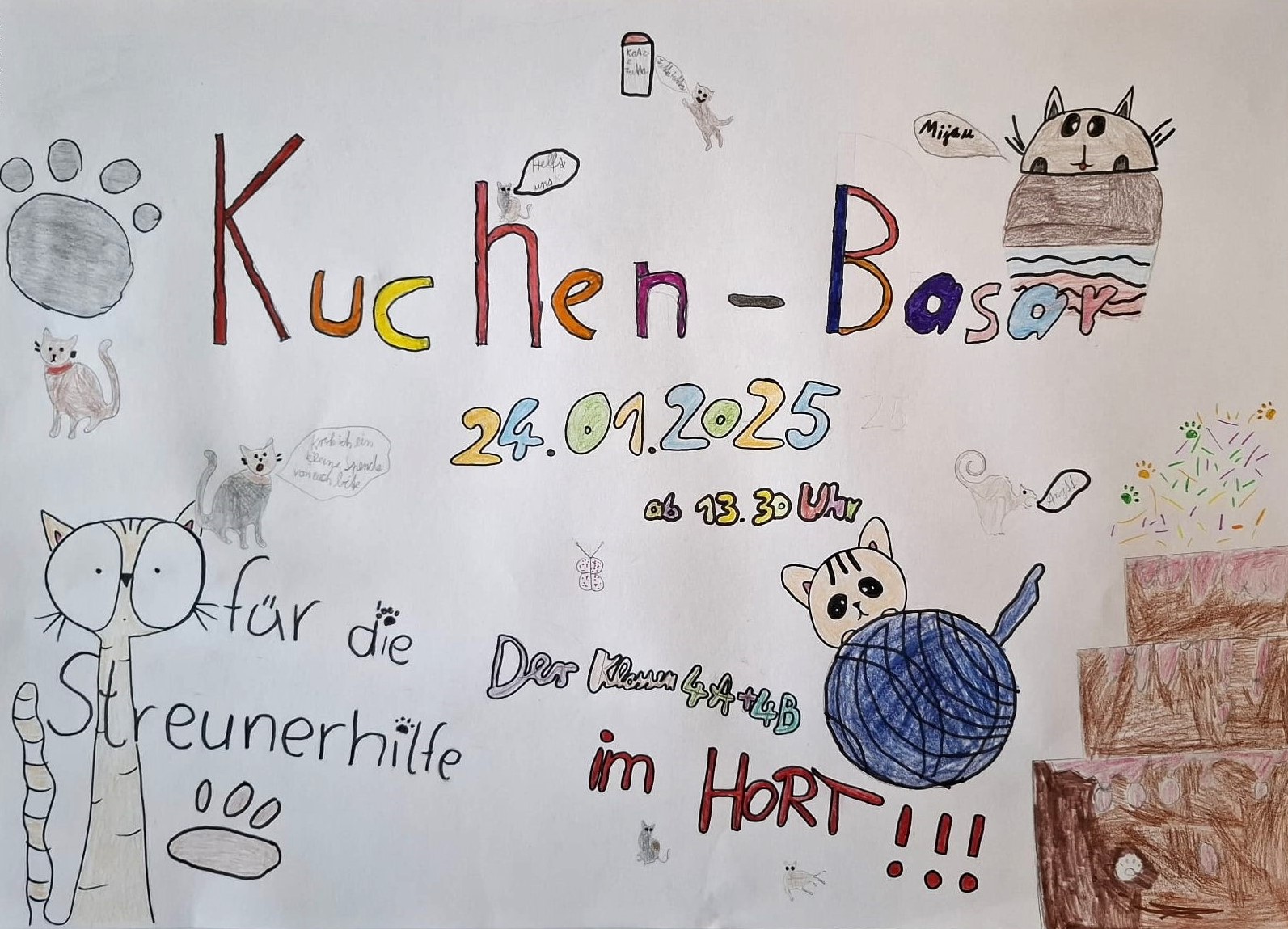Wandbild für die Streunerhilfe mit Zeichnung von Kinder.